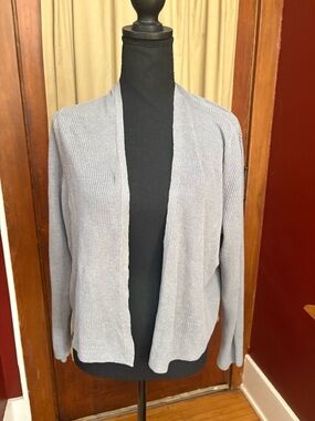 Eileen Fisher Open-Front Light Gray Knit Cardigan